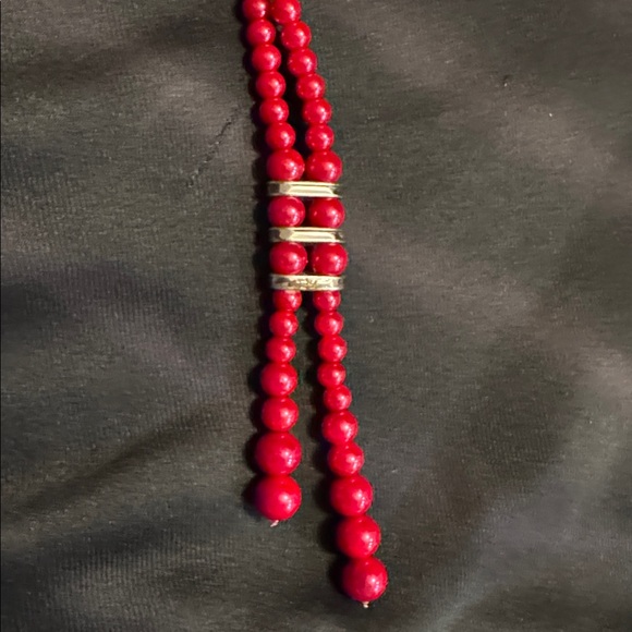 Elegant Red Beaded Necklace Faux Pearls Rhinestones Valentines Christmas Formal - Picture 6 of 6